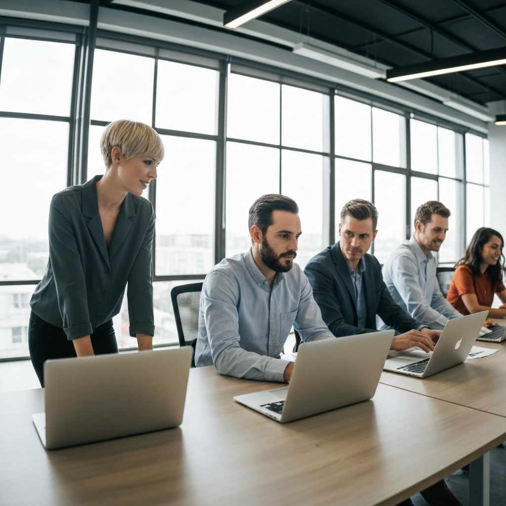 Team collaboration working with laptops